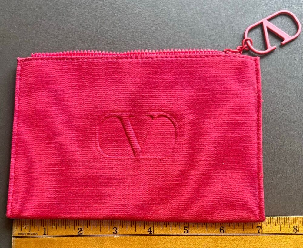 NEW Valentino Makeup Bag Cosmetic Beauty Pouch Red V Cotton Envelope Clutch